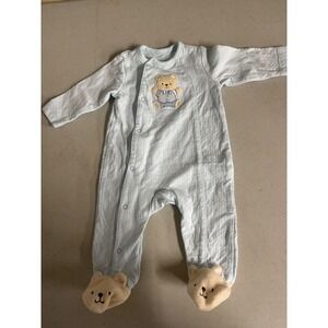 Little Me Baby Boy Blue Teddy Bear Footed Pajamas Sleepers 3M